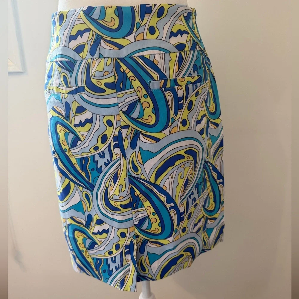 Lulu-B Size 4 Blue & Yellow Psychedelic Print Skort | Golf Resort Stretch Skirt